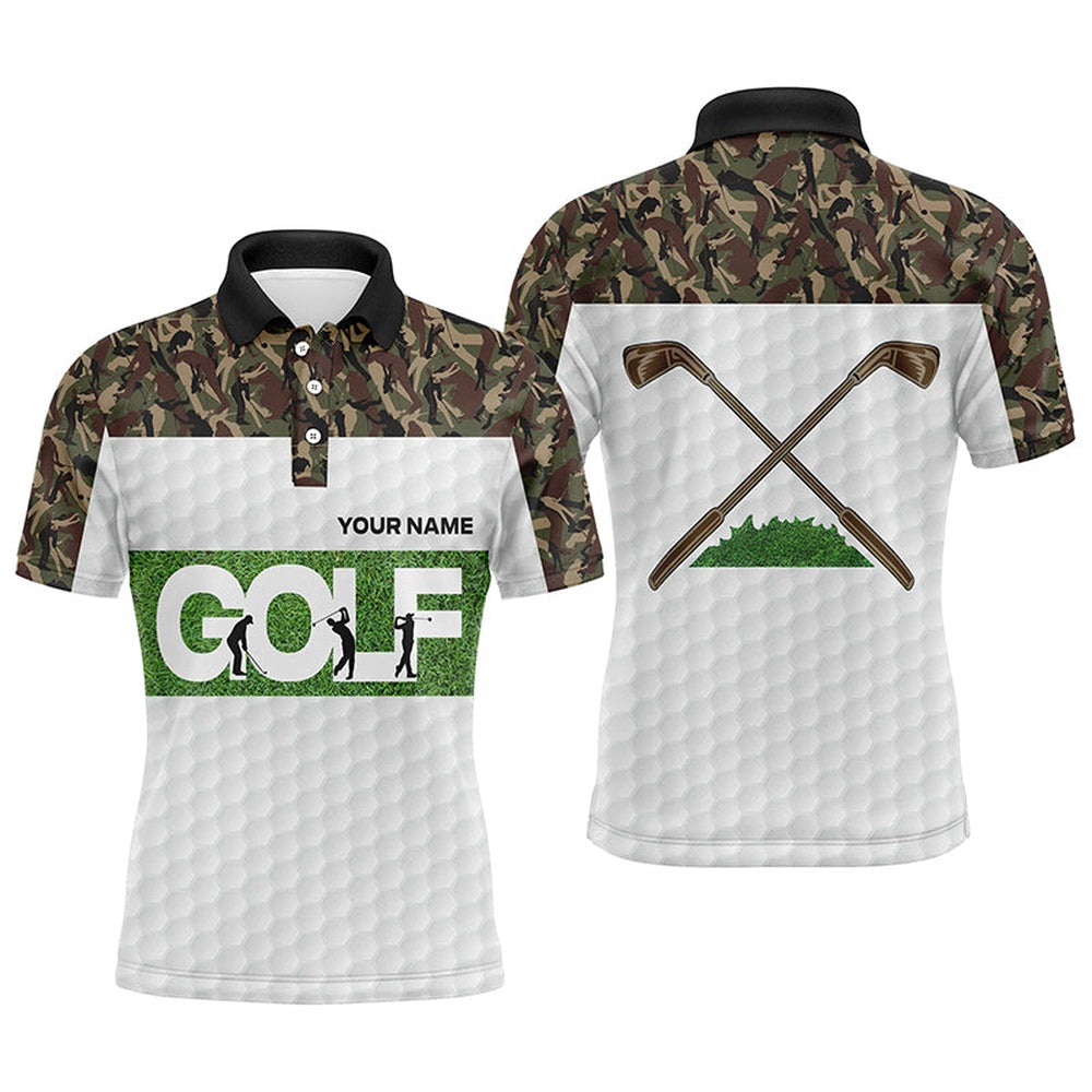 Golf Polo shirts, Green Camouflage Mens Golf Polo Shirts Custom Camo Golf Tops For Men Personalized Golf Gifts