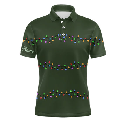 Golf Polo shirts, Green Christmas Light Mens Golf Polo Shirts Custom Mens Christmas Golf Shirt, Xmas Golf Tops For Men