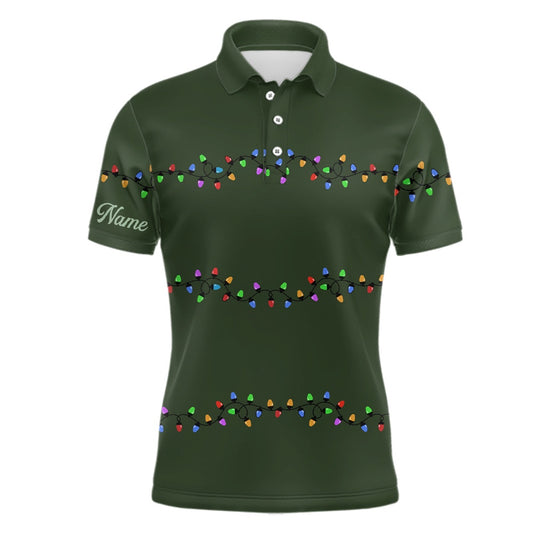 Golf Polo shirts, Green Christmas Light Mens Golf Polo Shirts Custom Mens Christmas Golf Shirt, Xmas Golf Tops For Men
