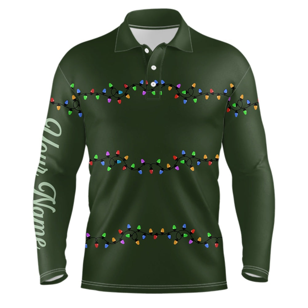 Golf Polo shirts, Green Christmas Light Mens Golf Polo Shirts Custom Mens Christmas Golf Shirt, Xmas Golf Tops For Men