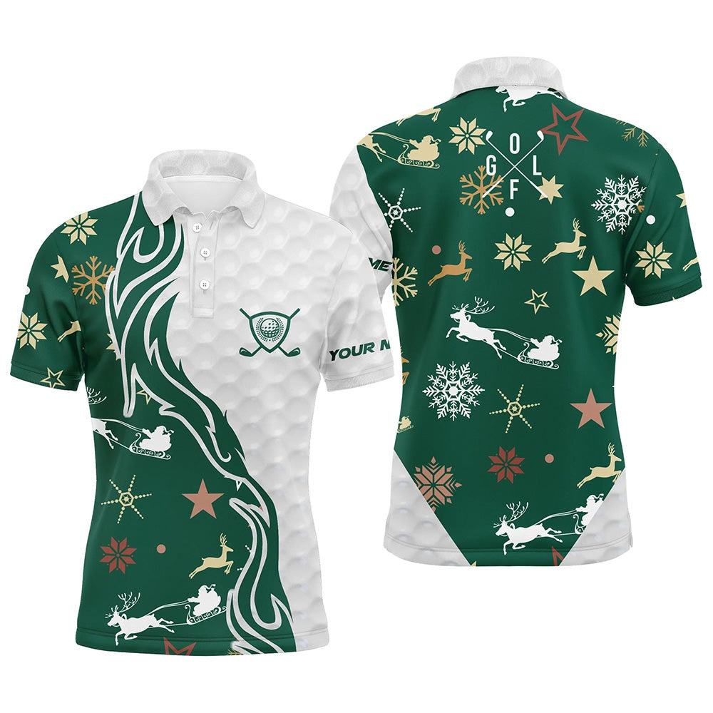 Golf Polo shirts, Green Christmas Pattern Golf Ball Men Golf Polo Shirts Custom Mens Christmas Golf Shirt Golf Clubs