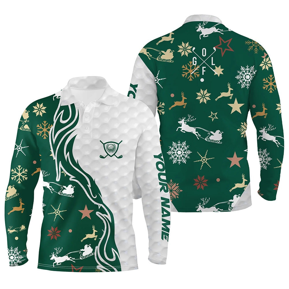 Golf Polo shirts, Green Christmas Pattern Golf Ball Men Golf Polo Shirts Custom Mens Christmas Golf Shirt Golf Clubs