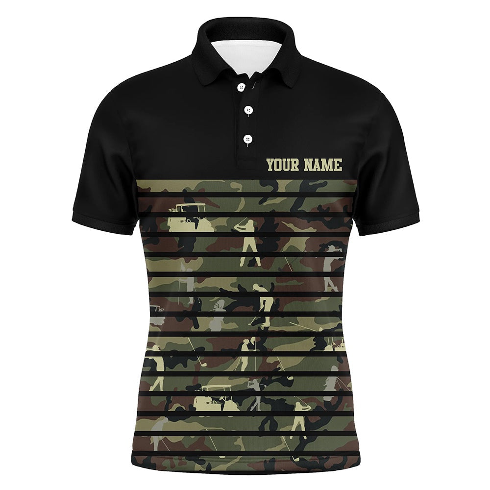 Golf Polo shirts, Green Golf Camo Black Mens Golf Polo Shirts Custom Name Golf Tops For Mens