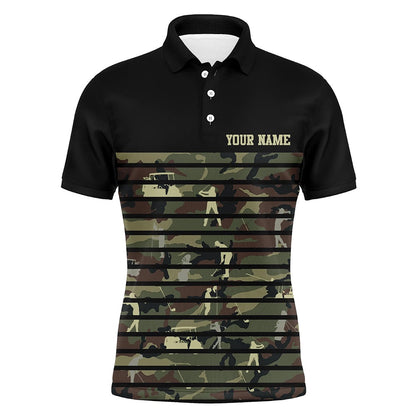 Golf Polo shirts, Green Golf Camo Black Mens Golf Polo Shirts Custom Name Golf Tops For Mens
