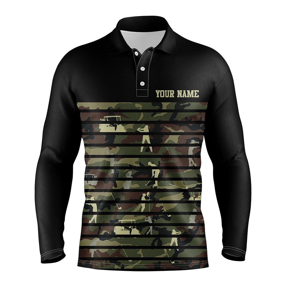 Golf Polo shirts, Green Golf Camo Black Mens Golf Polo Shirts Custom Name Golf Tops For Mens