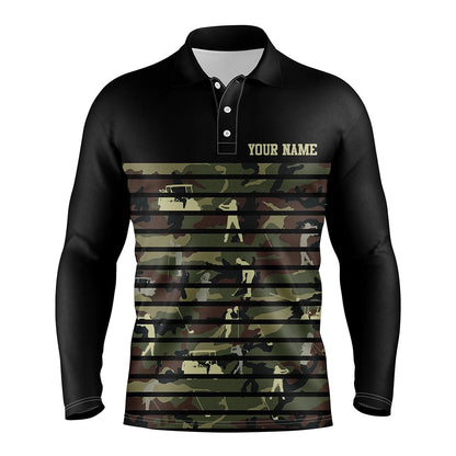 Golf Polo shirts, Green Golf Camo Black Mens Golf Polo Shirts Custom Name Golf Tops For Mens