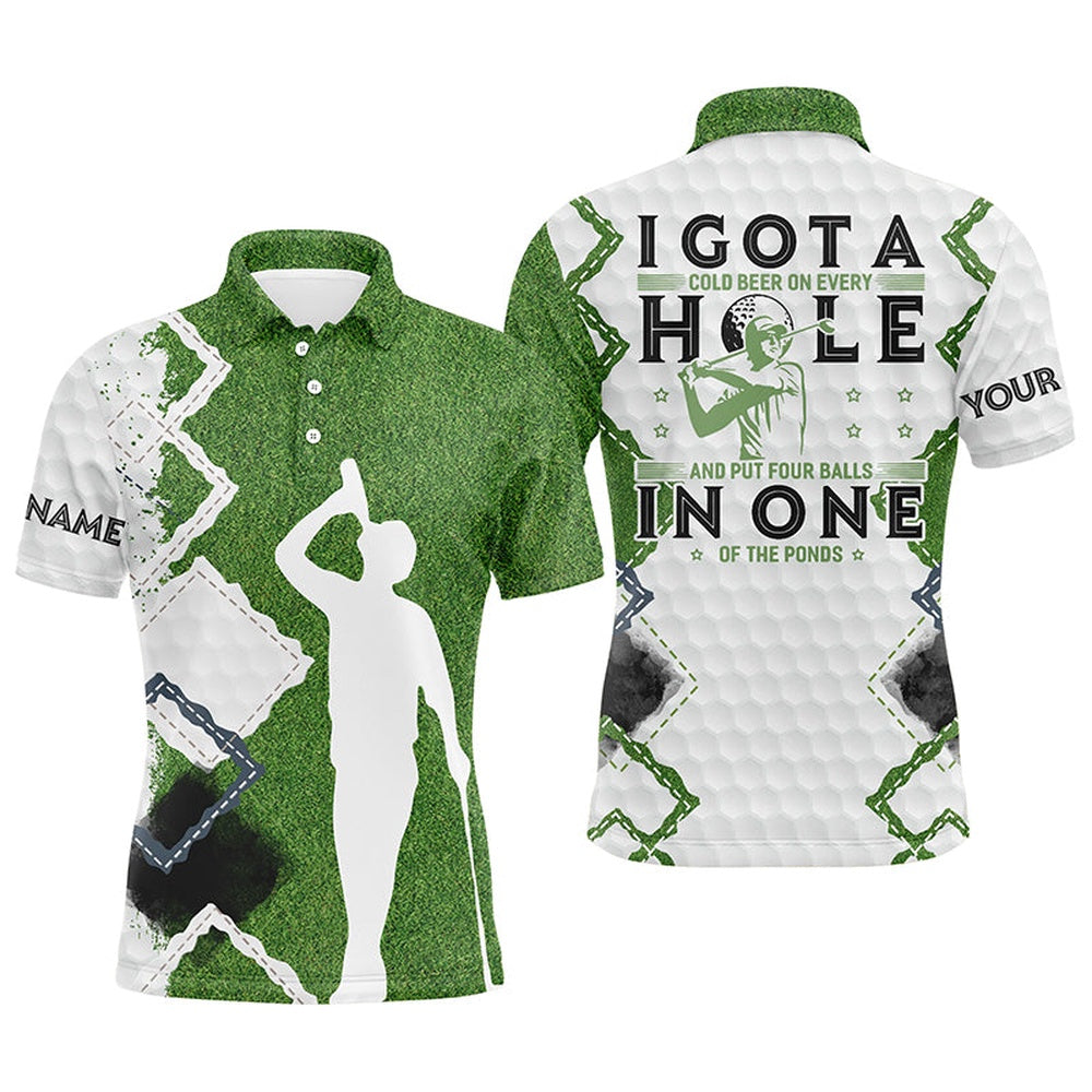 Golf Polo shirts, Green Golf Polos Shirts For Men Custom I Got A Cold Beer On Every Hole, Funny Golf Gift For Dad