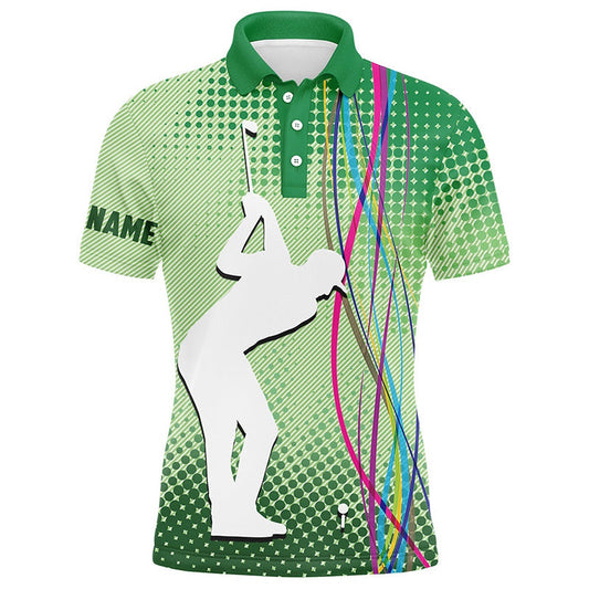 Golf Polo shirts, Green Pattern Mens Golf Polo Shirts Custom Sport Mens Golf Tops, Cool Golf Gifts For Men