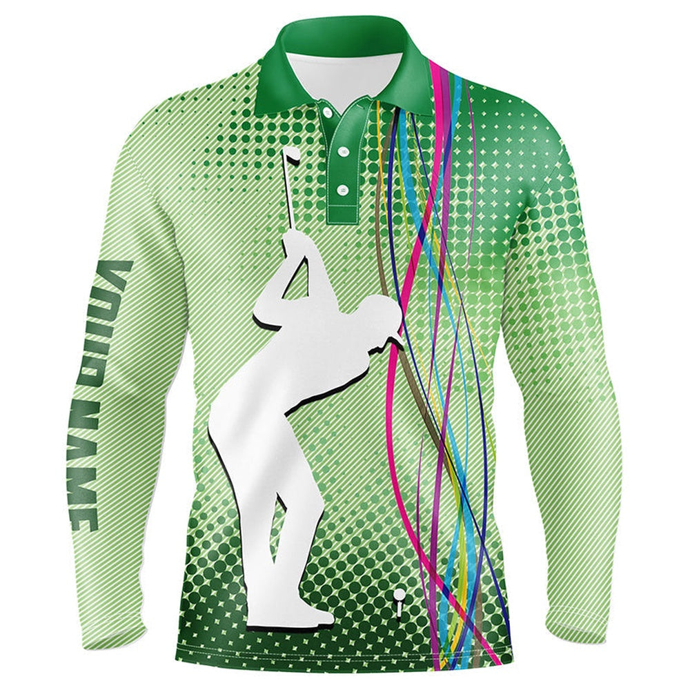 Golf Polo shirts, Green Pattern Mens Golf Polo Shirts Custom Sport Mens Golf Tops, Cool Golf Gifts For Men