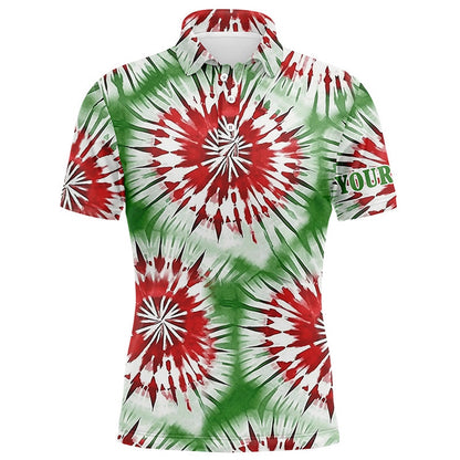 Golf Polo shirts, Green, Red, White Christmas Tie Dye Pattern Mens Golf Polo Shirt Custom Golf Tops Mens