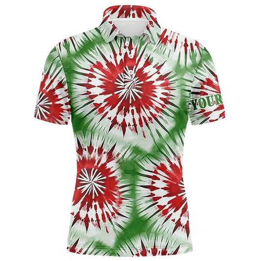 Golf Polo shirts, Green, Red, White Christmas Tie Dye Pattern Mens Golf Polo Shirt Custom Golf Tops Mens