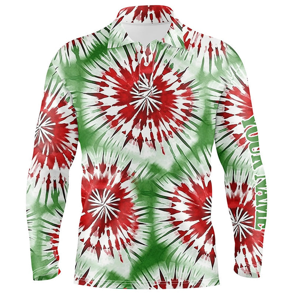 Golf Polo shirts, Green, Red, White Christmas Tie Dye Pattern Mens Golf Polo Shirt Custom Golf Tops Mens