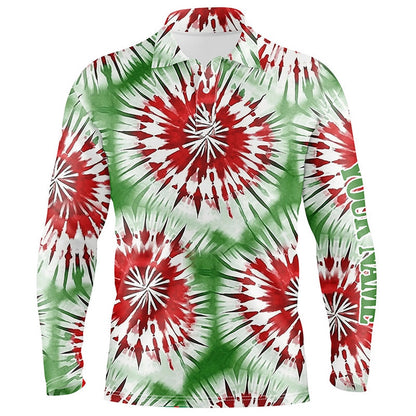 Golf Polo shirts, Green, Red, White Christmas Tie Dye Pattern Mens Golf Polo Shirt Custom Golf Tops Mens