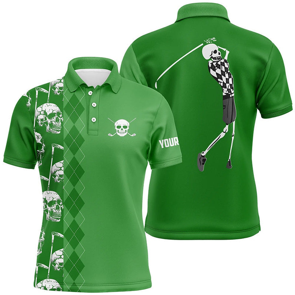 Golf Polo shirts, Green Skull Argyle Pattern Custom Mens Golf Polo Shirts, Best Men'S Golf Wear