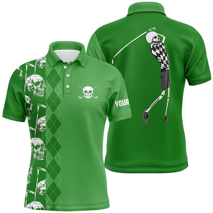 Golf Polo shirts, Green Skull Argyle Pattern Custom Mens Golf Polo Shirts, Best Men'S Golf Wear