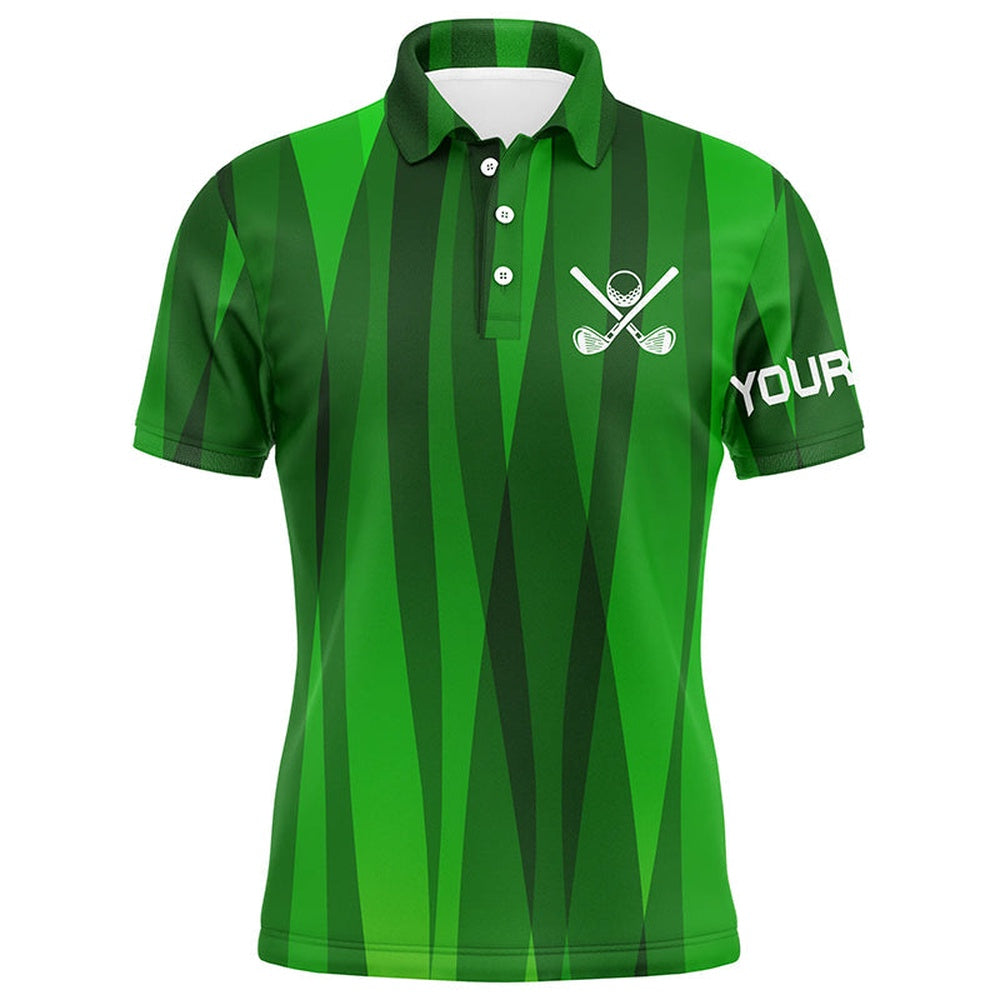 Golf Polo shirts, Green Stripes Pattern Custom Name Mens Golf Polos Shirts, Men'S Golf Attire Unique Golf Gifts