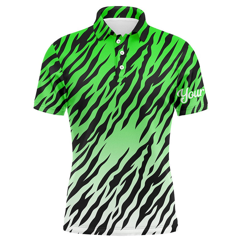 Golf Polo shirts, Green Tiger Stripes Pattern Mens Golf Polo Shirts Custom Golf Apparel For Men, Best Golf Gifts