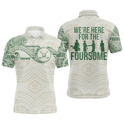 Golf Polo shirts, Green Tribal Pattern Mens Golf Polo Shirts Custom Name We'Re Here For The Foursome Team Golf Apparel