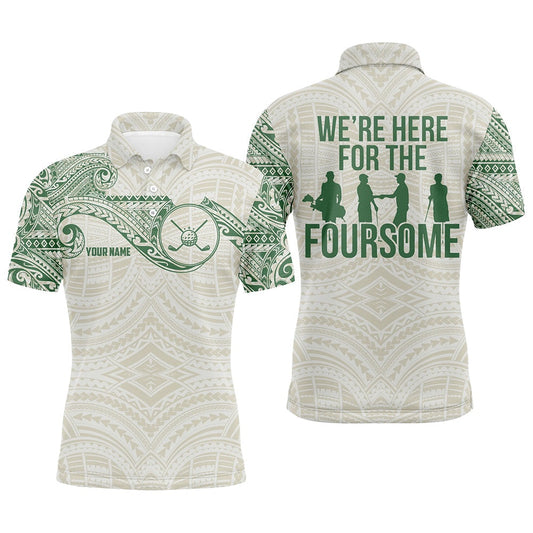 Golf Polo shirts, Green Tribal Pattern Mens Golf Polo Shirts Custom Name We'Re Here For The Foursome Team Golf Apparel