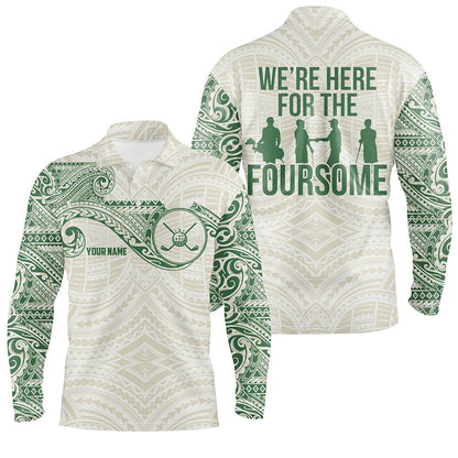 Golf Polo shirts, Green Tribal Pattern Mens Golf Polo Shirts Custom Name We'Re Here For The Foursome Team Golf Apparel