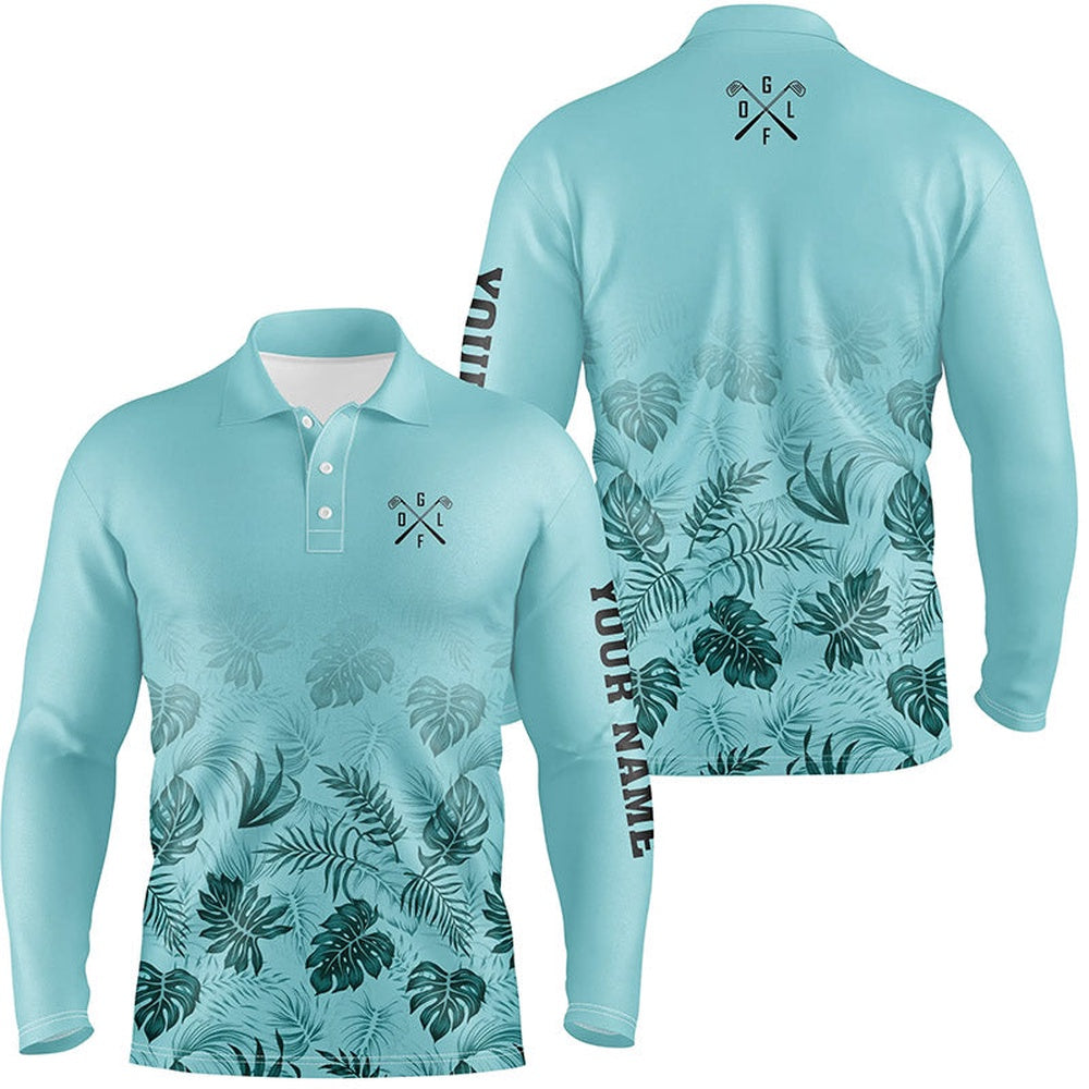Golf Polo shirts, Green Tropical Mens Golf Polo Shirts Custom Funny Mens Golf Shirts