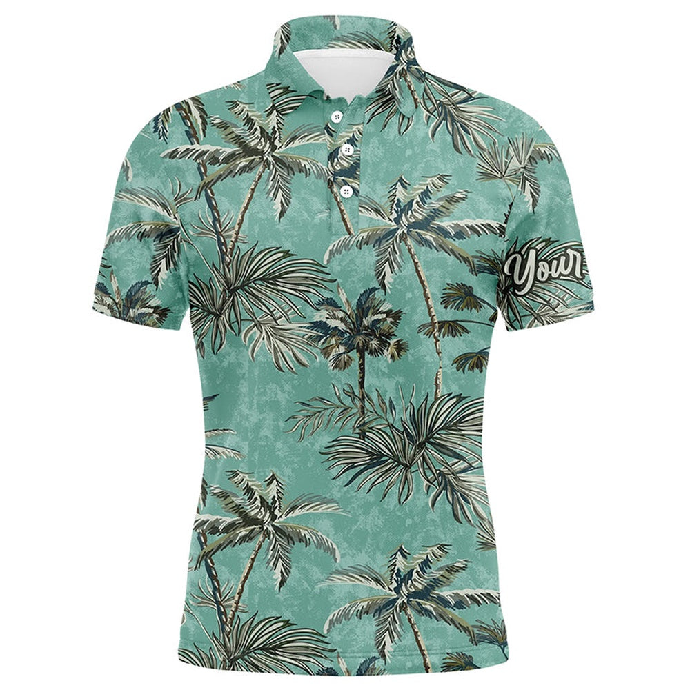 Golf Polo shirts, Green Tropical Palm Trees Pattern Mens Golf Polo Shirts Custom Team Golf Shirt For Mens