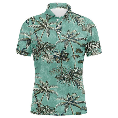 Golf Polo shirts, Green Tropical Palm Trees Pattern Mens Golf Polo Shirts Custom Team Golf Shirt For Mens