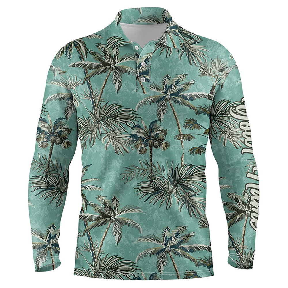 Golf Polo shirts, Green Tropical Palm Trees Pattern Mens Golf Polo Shirts Custom Team Golf Shirt For Mens