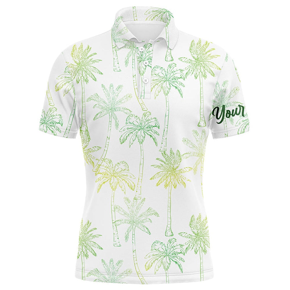 Golf Polo shirts, Green Tropical Palm Trees Pattern Mens Golf Polo Shirts Custom Team White Golf Shirt Mens