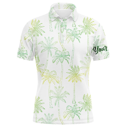 Golf Polo shirts, Green Tropical Palm Trees Pattern Mens Golf Polo Shirts Custom Team White Golf Shirt Mens