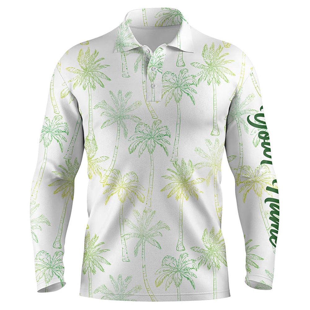 Golf Polo shirts, Green Tropical Palm Trees Pattern Mens Golf Polo Shirts Custom Team White Golf Shirt Mens