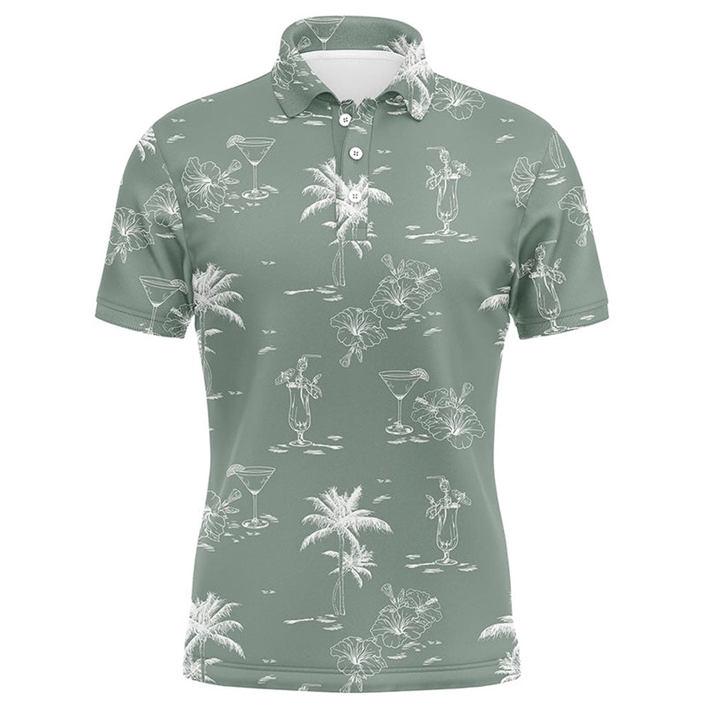 Golf Polo shirts, Green Tropical Summer Pattern Mens Golf Polo Shirts, Team Golf Tees For Mens Gifts For Golf Lovers
