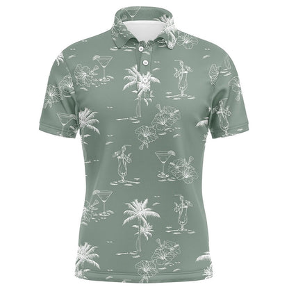 Golf Polo shirts, Green Tropical Summer Pattern Mens Golf Polo Shirts, Team Golf Tees For Mens Gifts For Golf Lovers