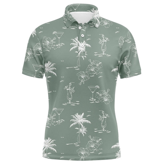 Golf Polo shirts, Green Tropical Summer Pattern Mens Golf Polo Shirts, Team Golf Tees For Mens Gifts For Golf Lovers