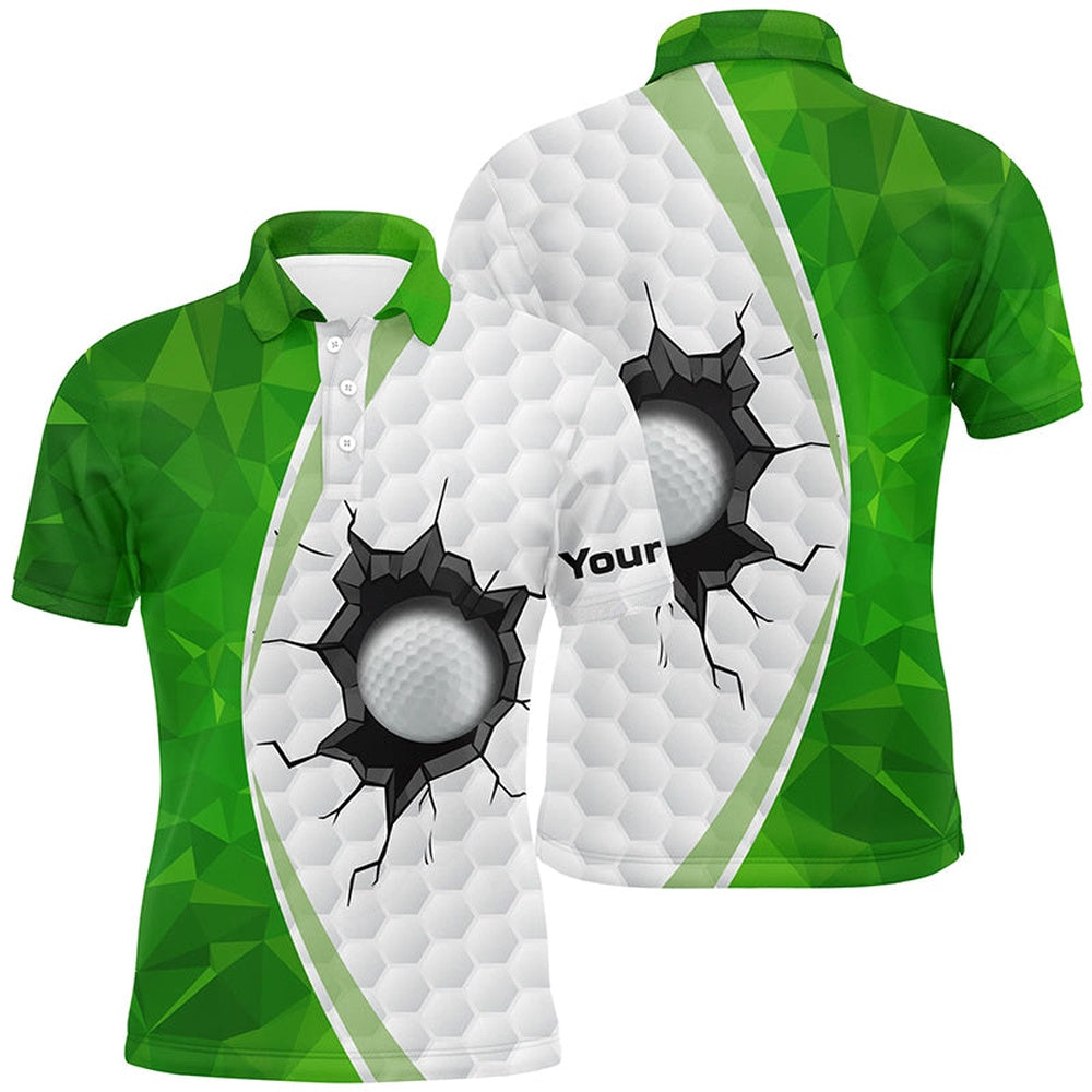 Golf Polo shirts, Green White Golf Ball Pattern Mens Golf Polo Shirts Custom Golf Outfits Men, Green Golf Tops