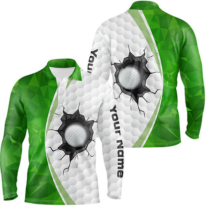 Golf Polo shirts, Green White Golf Ball Pattern Mens Golf Polo Shirts Custom Golf Outfits Men, Green Golf Tops