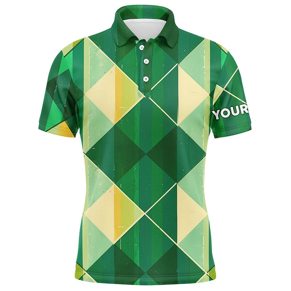 Golf Polo shirts, Green Yellow Argyle Plaid Pattern Mens Golf Polo Shirts Custom Mens Golf Shirts, Green Golf Tops