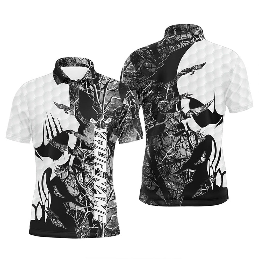 Golf Polo shirts, Grey Camo Mens Golf Polos Shirts Custom Name Golf Skull Shirts For Men