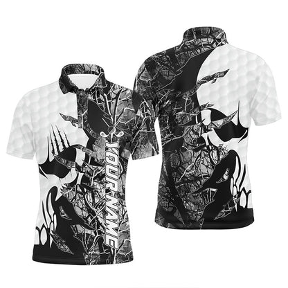 Golf Polo shirts, Grey Camo Mens Golf Polos Shirts Custom Name Golf Skull Shirts For Men