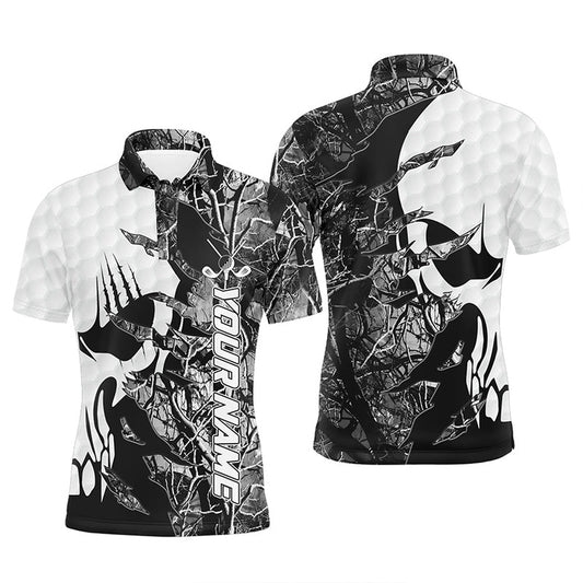 Golf Polo shirts, Grey Camo Mens Golf Polos Shirts Custom Name Golf Skull Shirts For Men