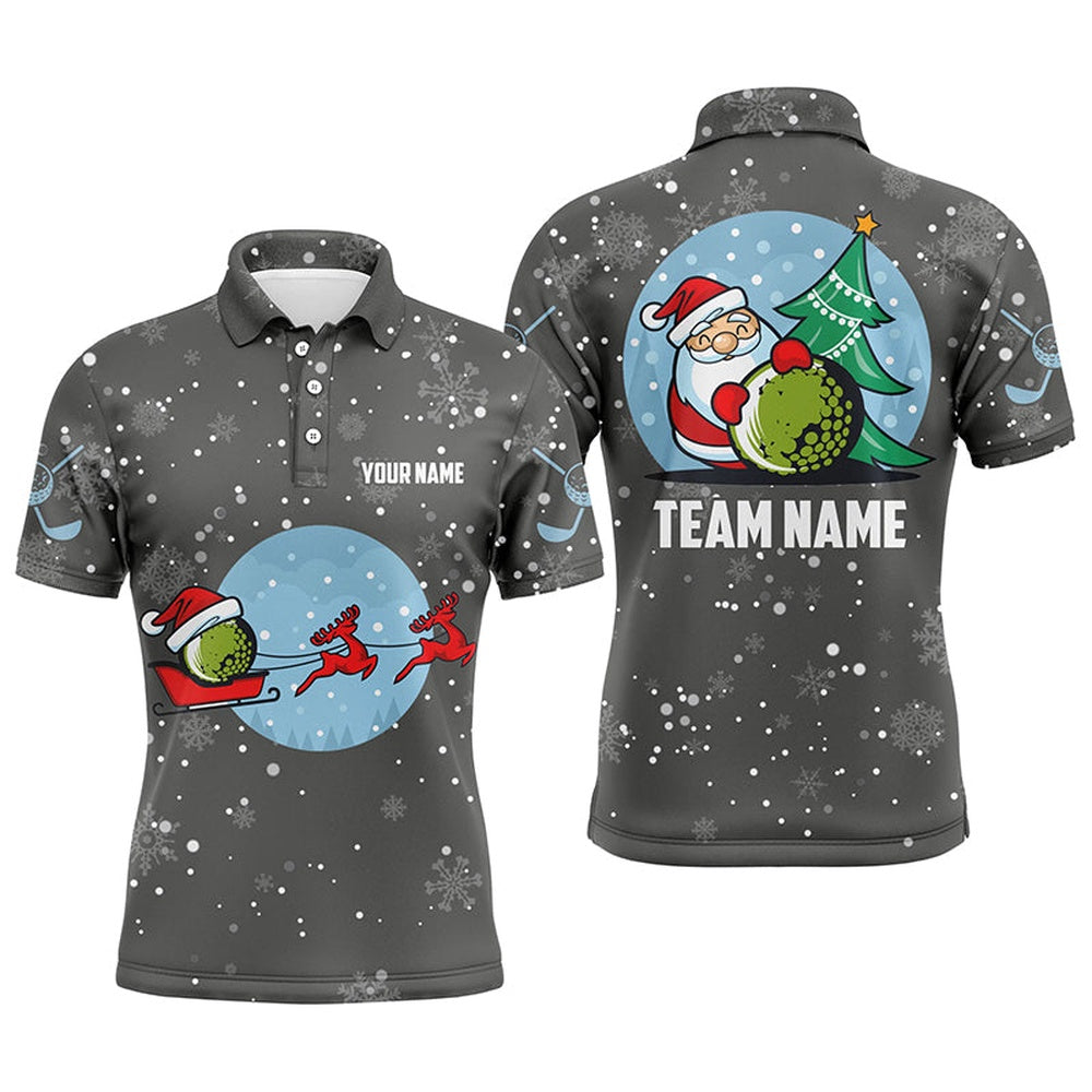 Golf Polo shirts, Grey Christmas Mens Golf Polo Shirts With Reindeer & Santa Custom Golf Tops For Men Golfing Gifts
