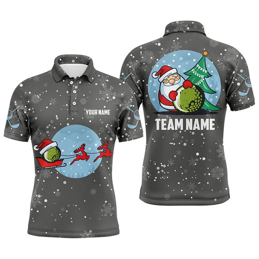 Golf Polo shirts, Grey Christmas Mens Golf Polo Shirts With Reindeer & Santa Custom Golf Tops For Men Golfing Gifts