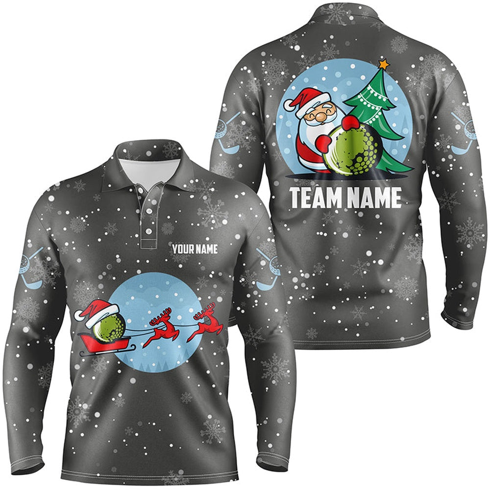 Golf Polo shirts, Grey Christmas Mens Golf Polo Shirts With Reindeer & Santa Custom Golf Tops For Men Golfing Gifts