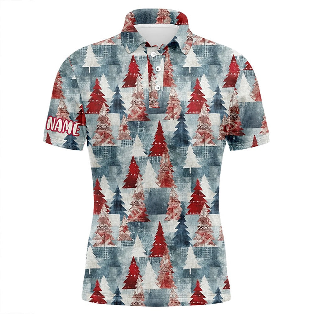 Golf Polo shirts, Grunge American Christmas Tree Red Blue Mens Golf Polo Shirts Vintage Golf Shirts For Men