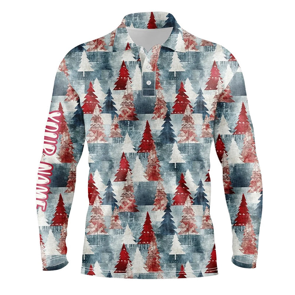 Golf Polo shirts, Grunge American Christmas Tree Red Blue Mens Golf Polo Shirts Vintage Golf Shirts For Men