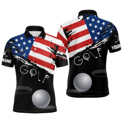 Golf Polo shirts, Grunge American Flag Black Mens Golf Polo Shirt Custom Patriotic Th Of July Golf Shirts