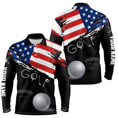 Golf Polo shirts, Grunge American Flag Black Mens Golf Polo Shirt Custom Patriotic Th Of July Golf Shirts