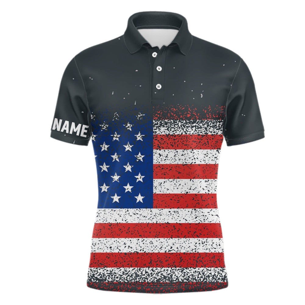 Golf Polo shirts, Grunge Vintage American Flag Mens Golf Polo Shirt Custom Patriotic Golf Shirts For Men Golf Gifts