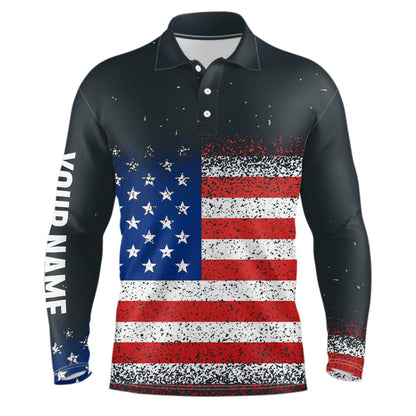 Golf Polo shirts, Grunge Vintage American Flag Mens Golf Polo Shirt Custom Patriotic Golf Shirts For Men Golf Gifts