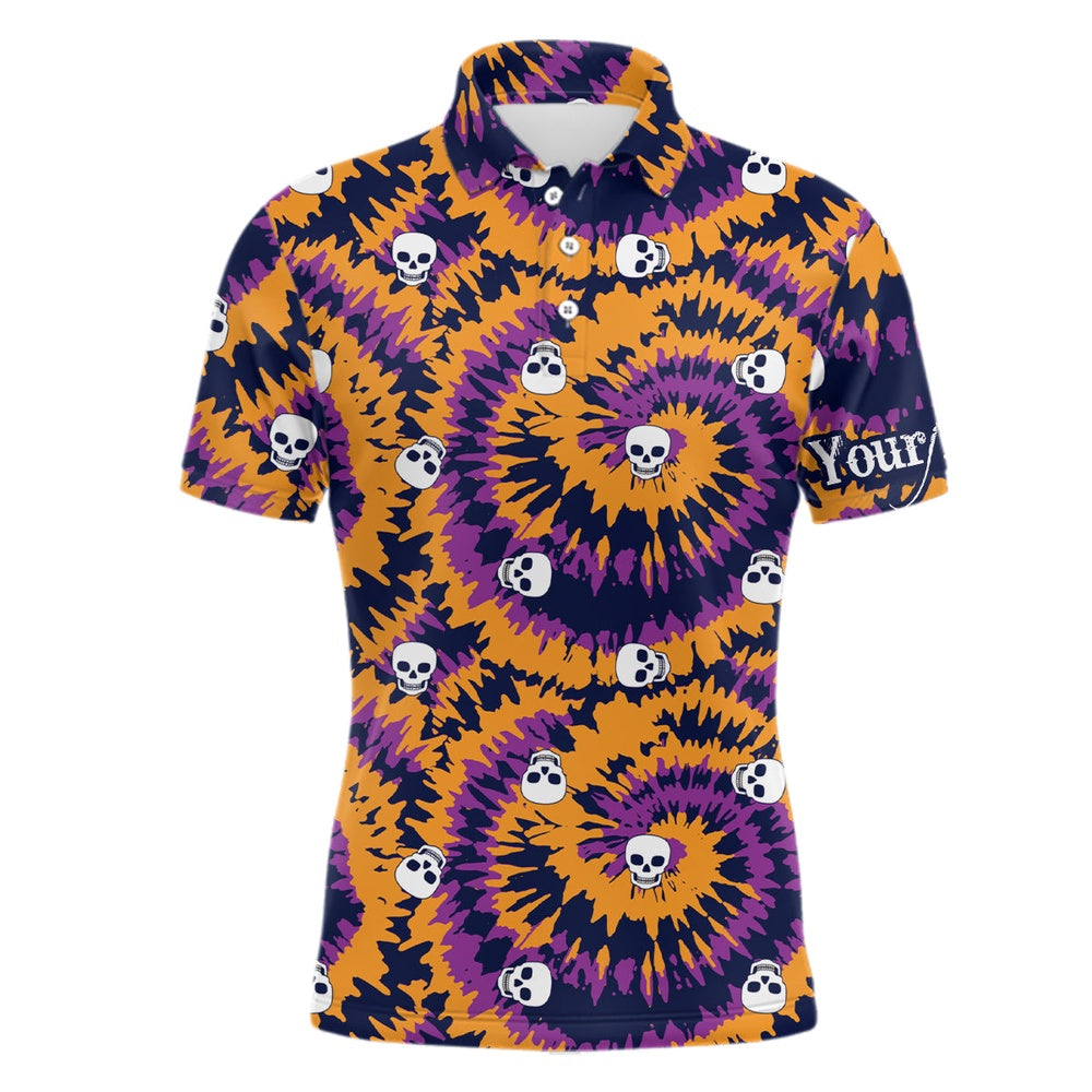 Golf Polo shirts, Halloween Crazy Skull Golf Polo Shirt Funny Tie Dye Print Halloween Golf Shirts For Men